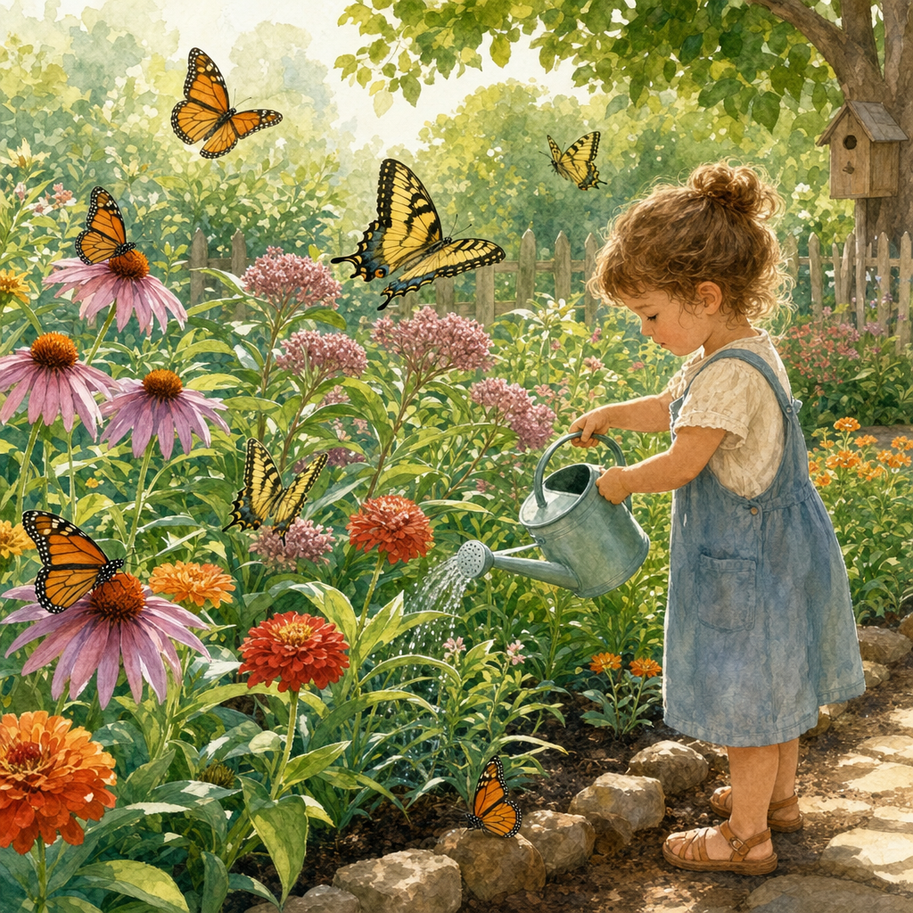 A child’s butterfly garden planted with nectar flowers