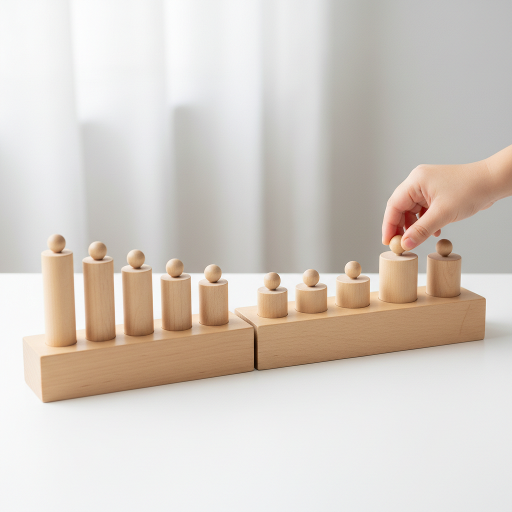 Montessori knobbed cylinder blocks with cylindrical insets