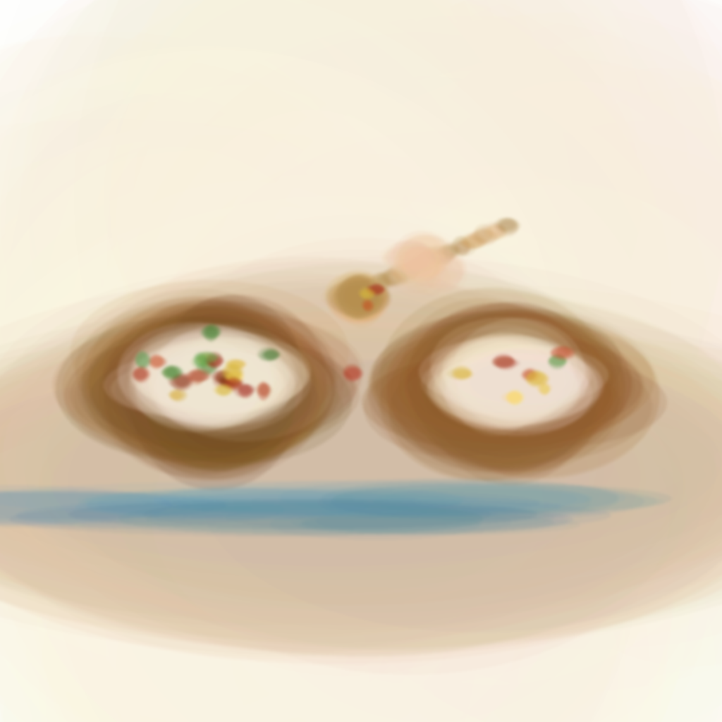 Watercolor illustration of a small wooden tray holding two white ceramic bowls, one filled with dried lentils, with a child-sized silver spoon resting between them, soft golden light illuminating the scene from the left, a few lentils scattered gently on the tray surface