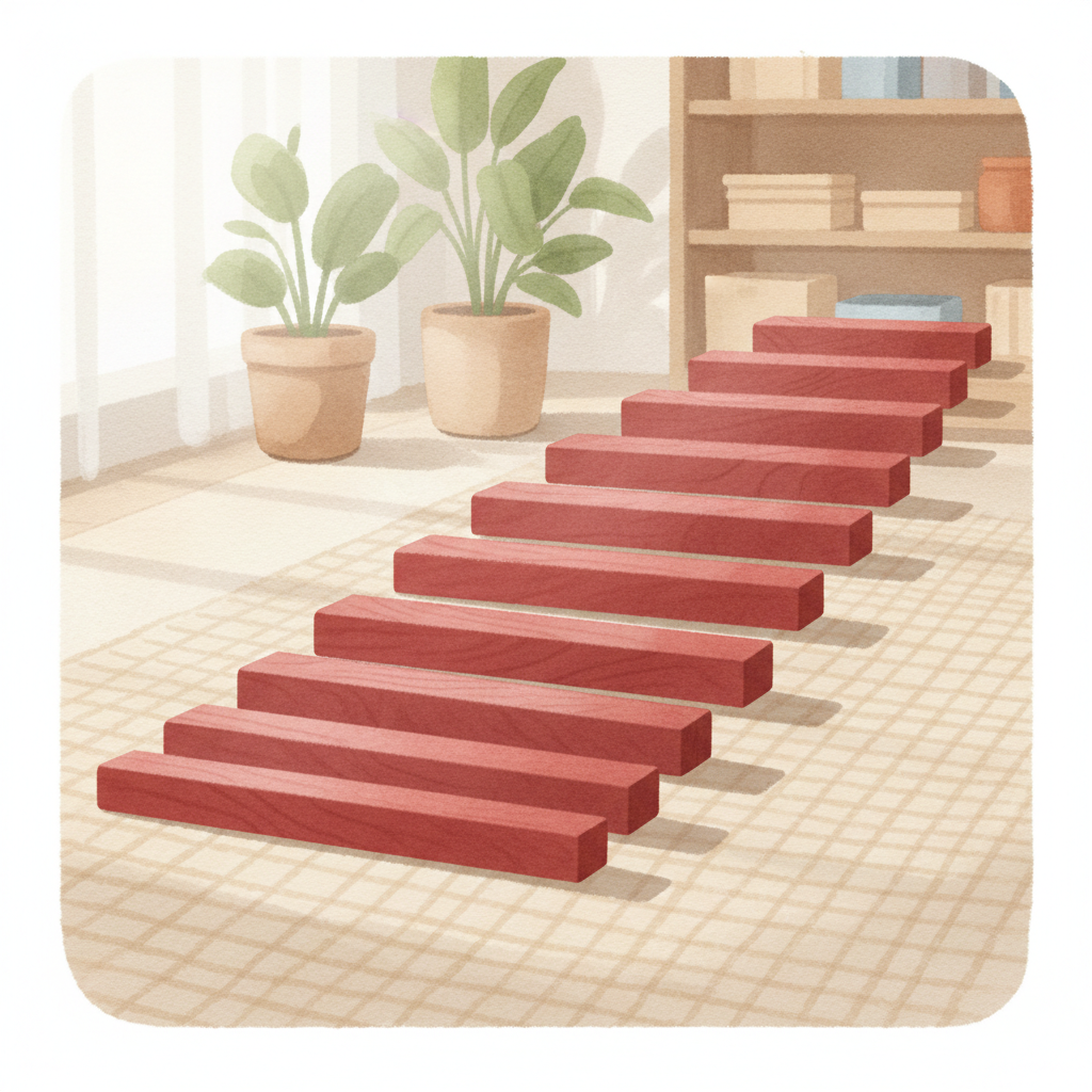 Montessori Red Rods arranged in stair pattern