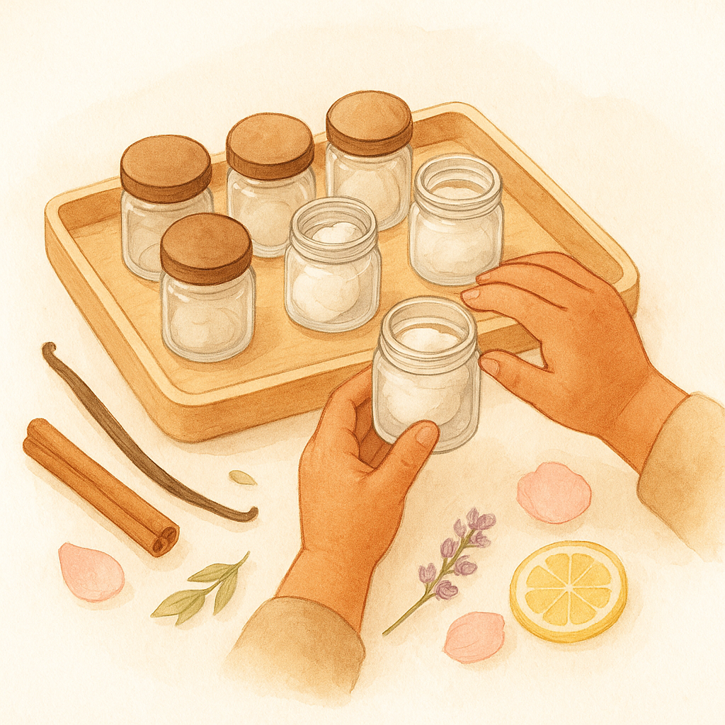 Montessori Scent Bottles — glass jars with natural scents on a wooden tray