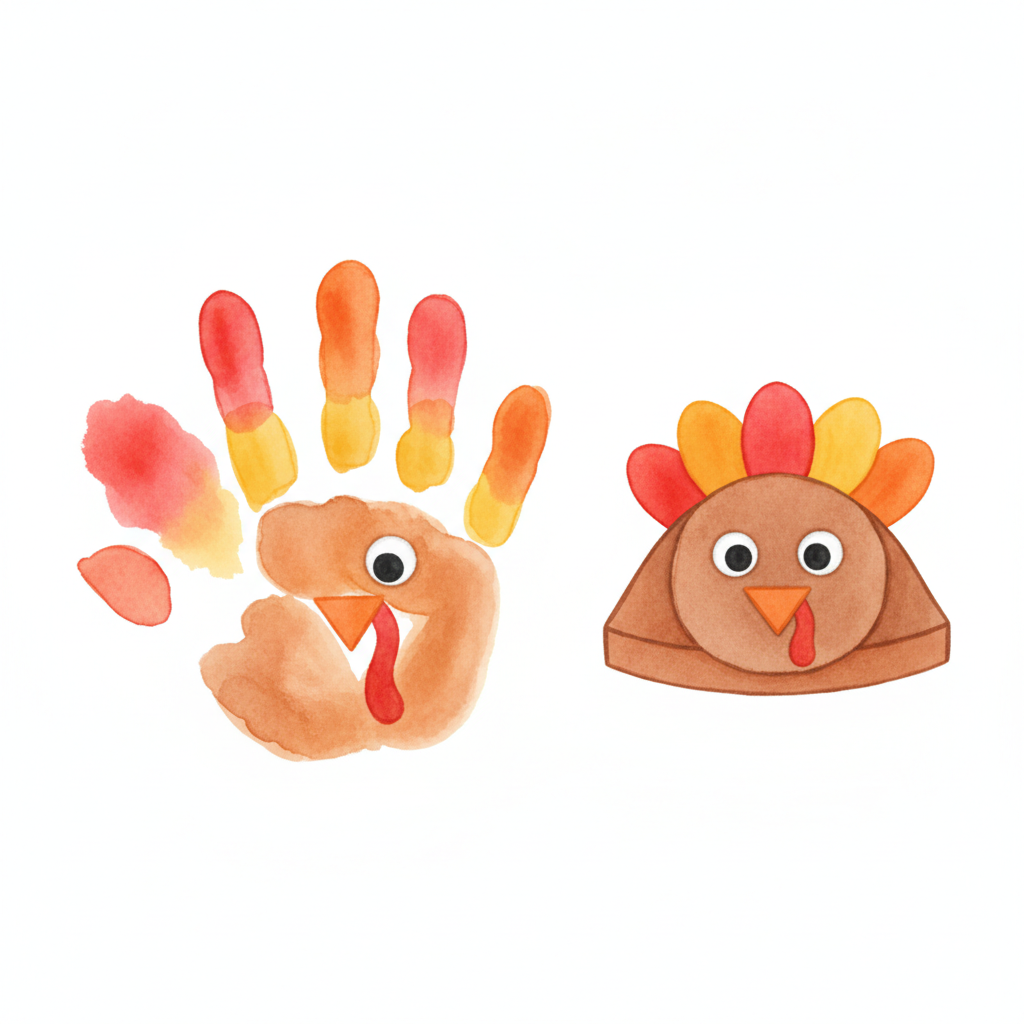 Hand-print turkey craft and construction paper turkey hat β fun Thanksgiving activities for children